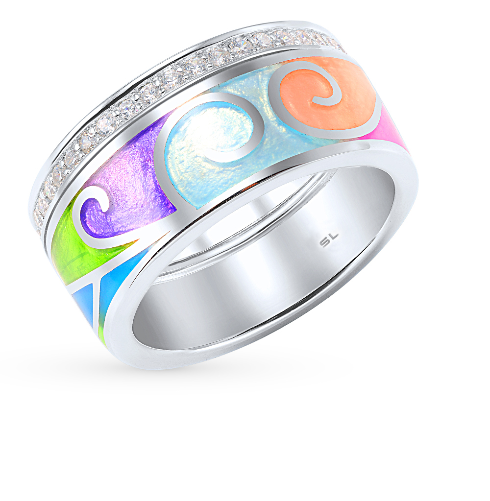 Серебряное кольцо с фианитами и эмалью в Санкт-Петербурге