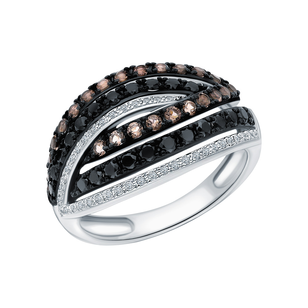 Золотое кольцо с кварцами дымчатыми и бриллиантами в Новосибирске