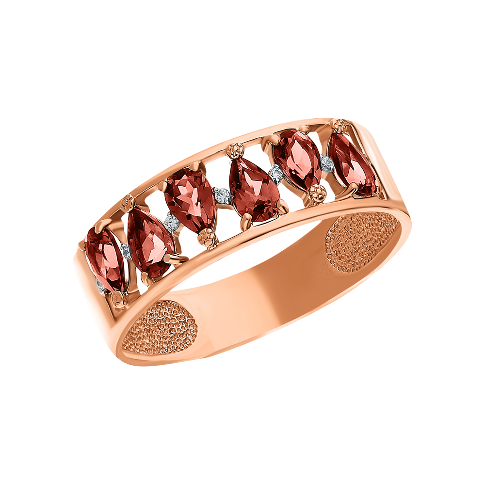 Золотое кольцо с гранатом и фианитами в Самаре