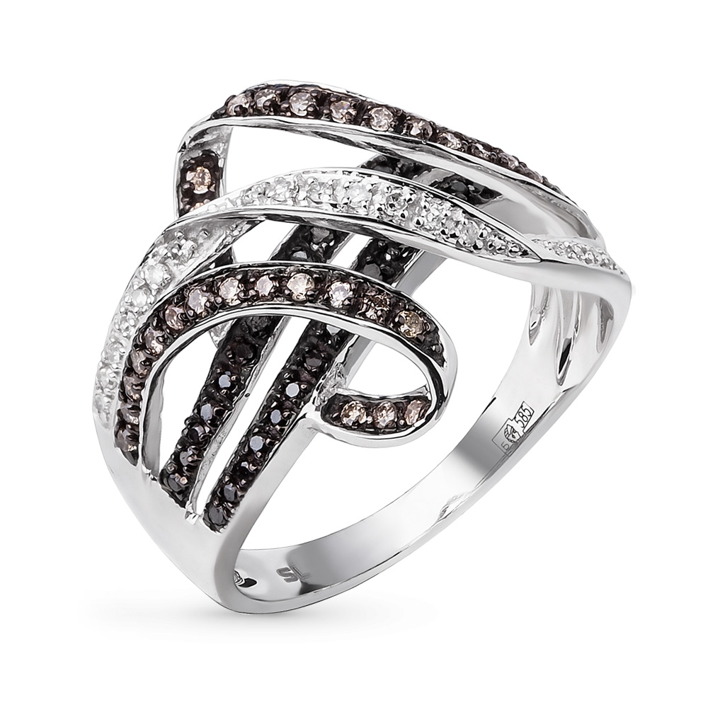 Золотое кольцо с чёрными и коньячными бриллиантами в Самаре