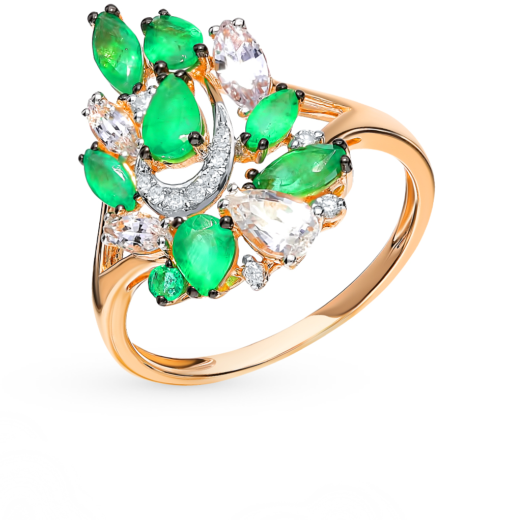 Золотое кольцо с изумрудами, сапфирами и бриллиантами в Краснодаре