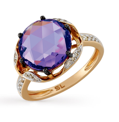 Золотое кольцо с аметистом и бриллиантами в Краснодаре
