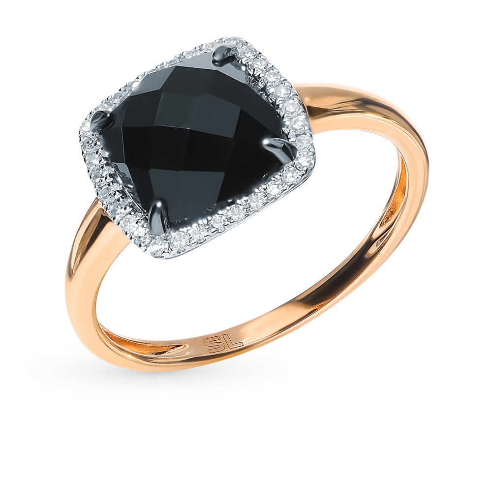 Фото «Золотое кольцо с ониксом и бриллиантами»
