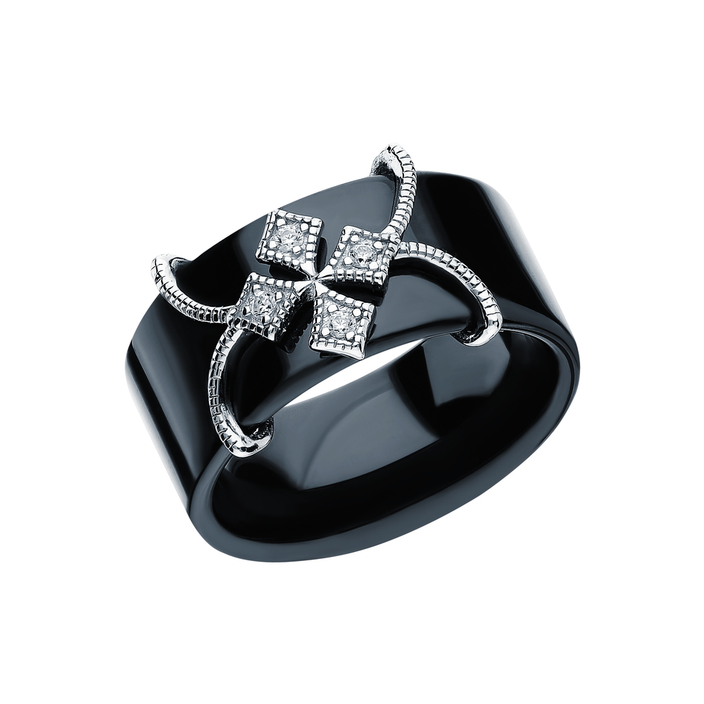 Керамическое кольцо с кубическим цирконием и серебряной вставкой в Екатеринбурге