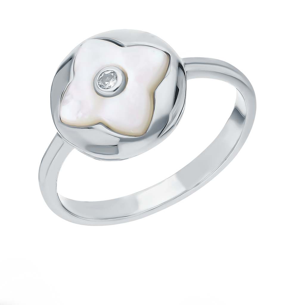 Фото «Серебряное кольцо с перламутром и фианитами»