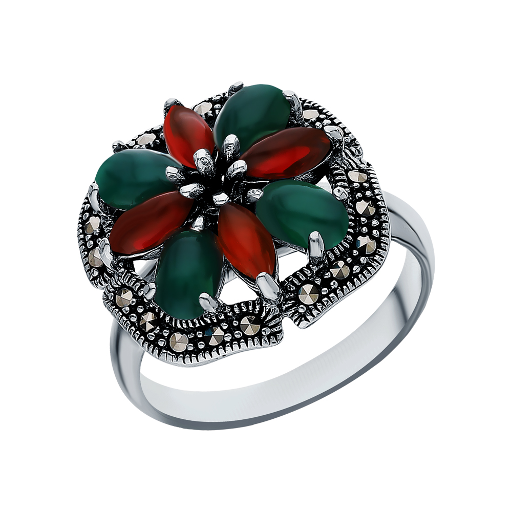 Фото «Серебряное кольцо с хризопразами и марказитами swarovski»