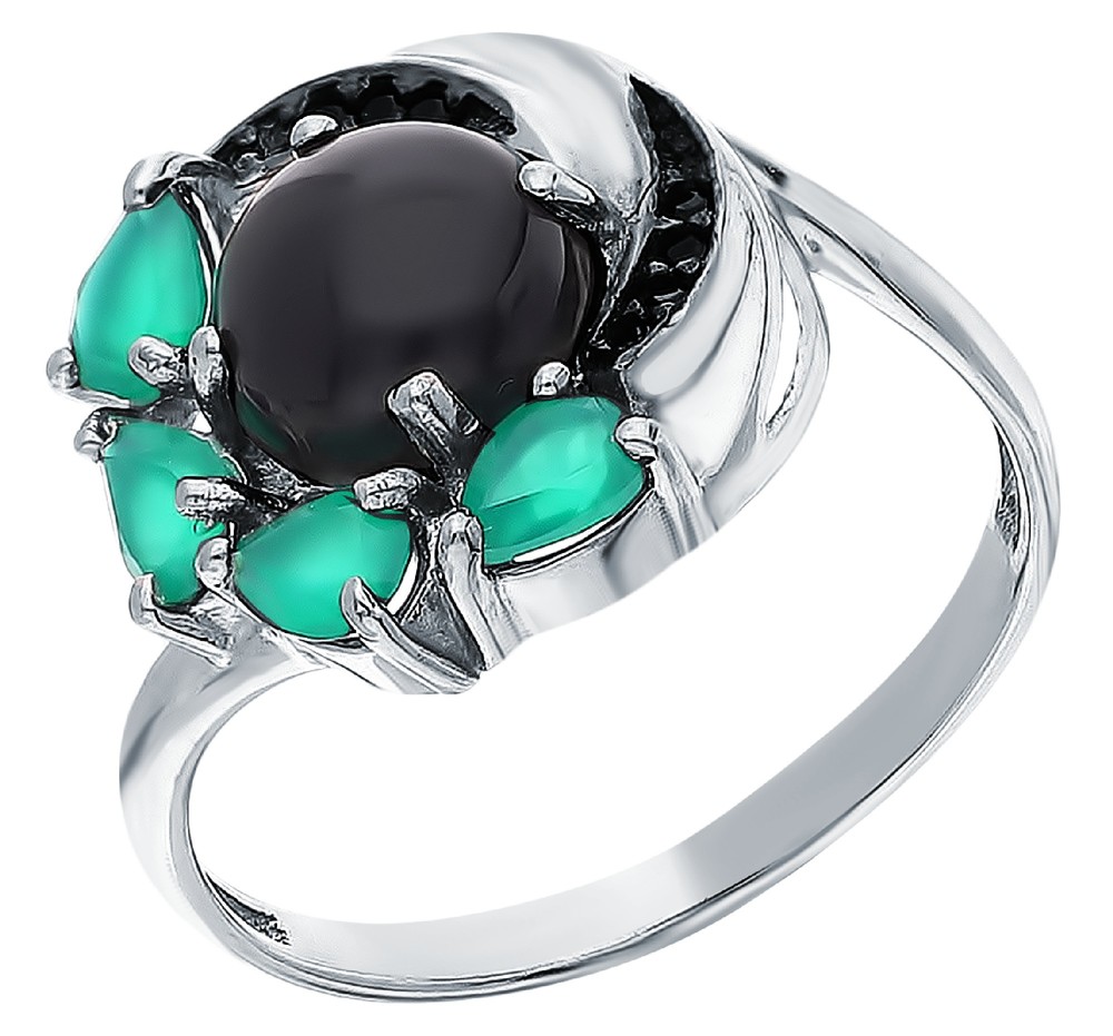 Фото «Серебряное кольцо с агатом, ониксом и нанокристаллами»