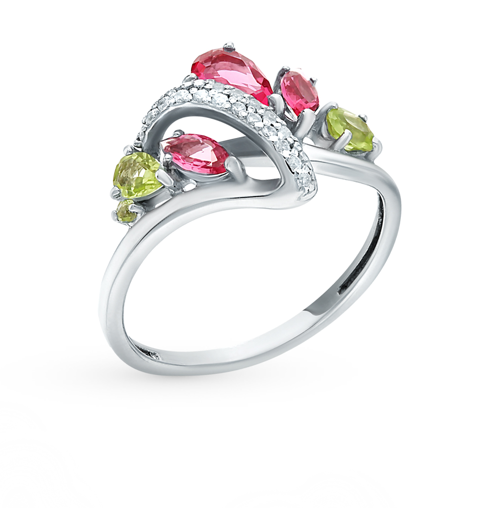 Фото «Серебряное кольцо с фианитами, хризобериллом и рубеллитами»