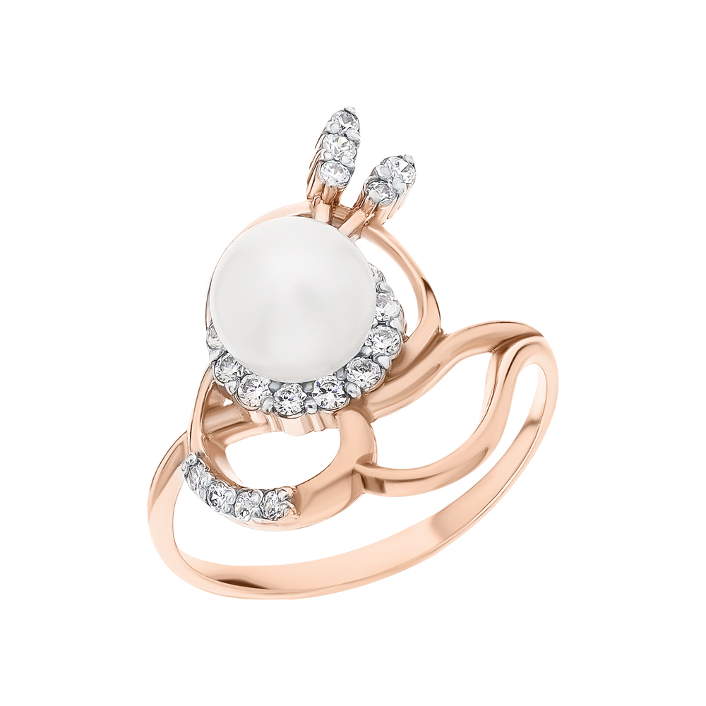 Фото «Серебряное кольцо с кубическим цирконием и жемчугом»