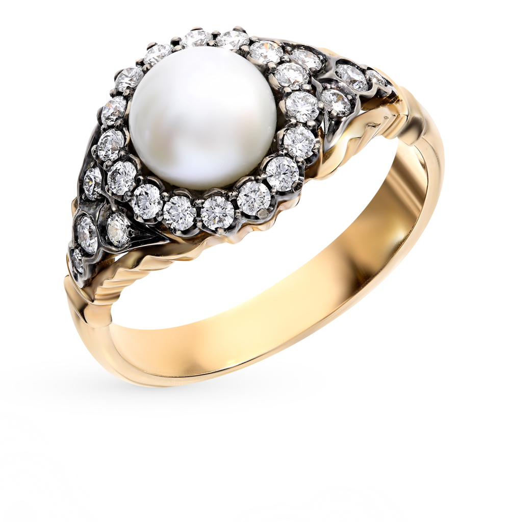 Золотое кольцо с жемчугом и бриллиантами в Ростовe-на-Дону