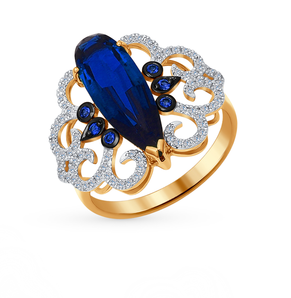 Фото «Золотое кольцо с эмалью, корундом и бриллиантами SOKOLOV 6012059»