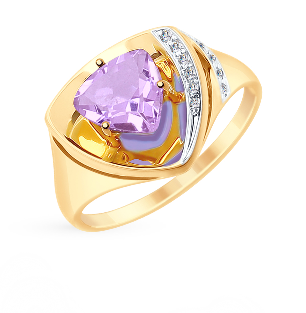 Фото «Золотое кольцо с фианитами и аметистом»
