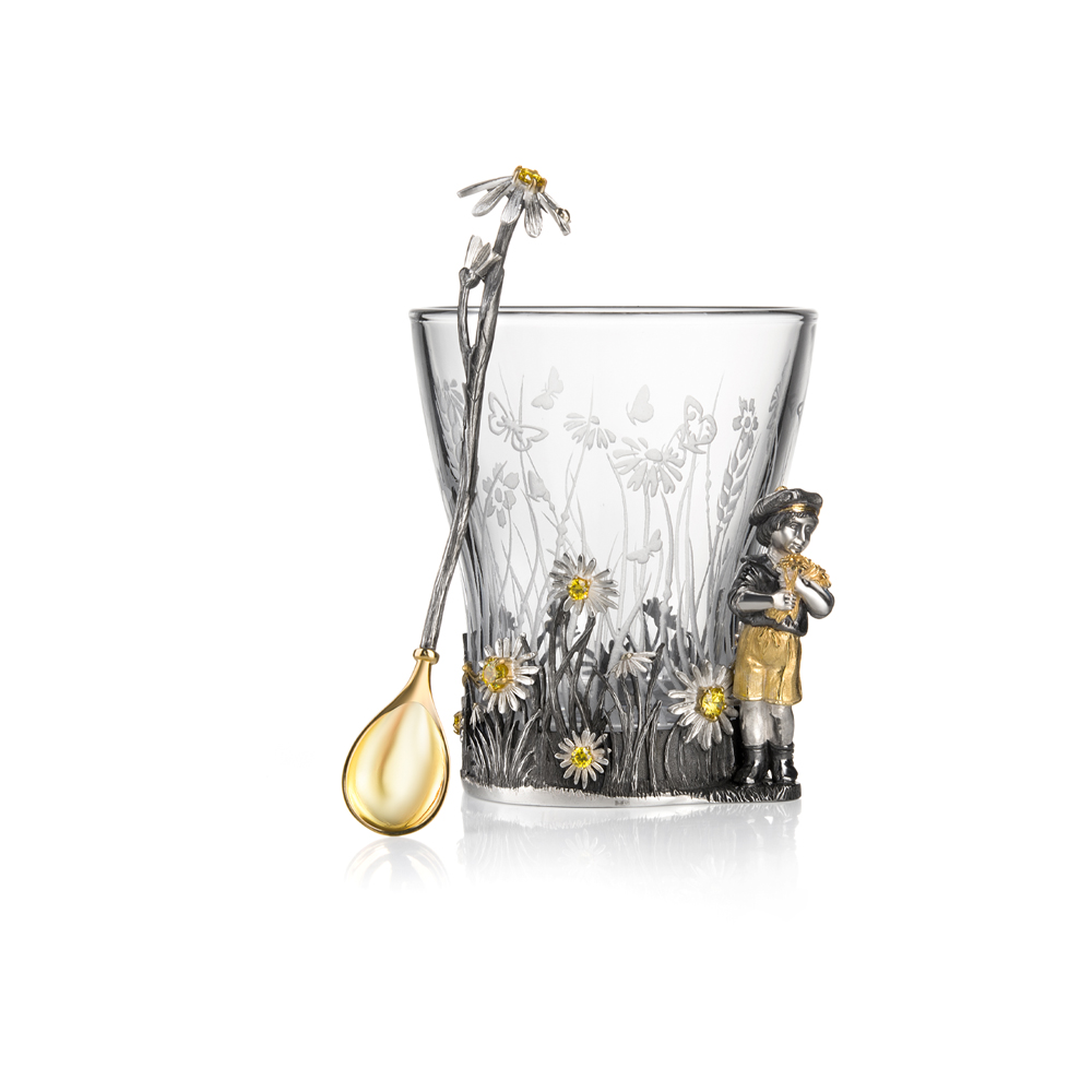 Серебряный чайный набор с фианитами и серебряной вставкой в Ростовe-на-Дону