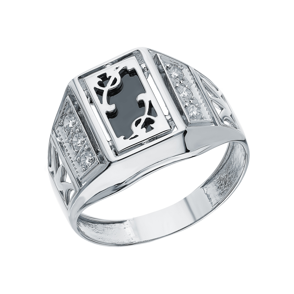 Серебряное кольцо с кубическим цирконием, фианитами и ониксом в Самаре