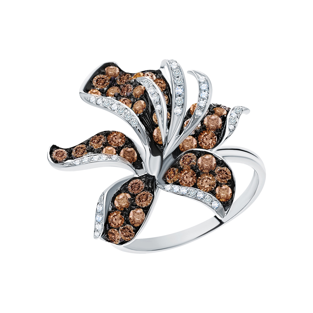 Золотое кольцо с коньячными бриллиантами в Ростовe-на-Дону