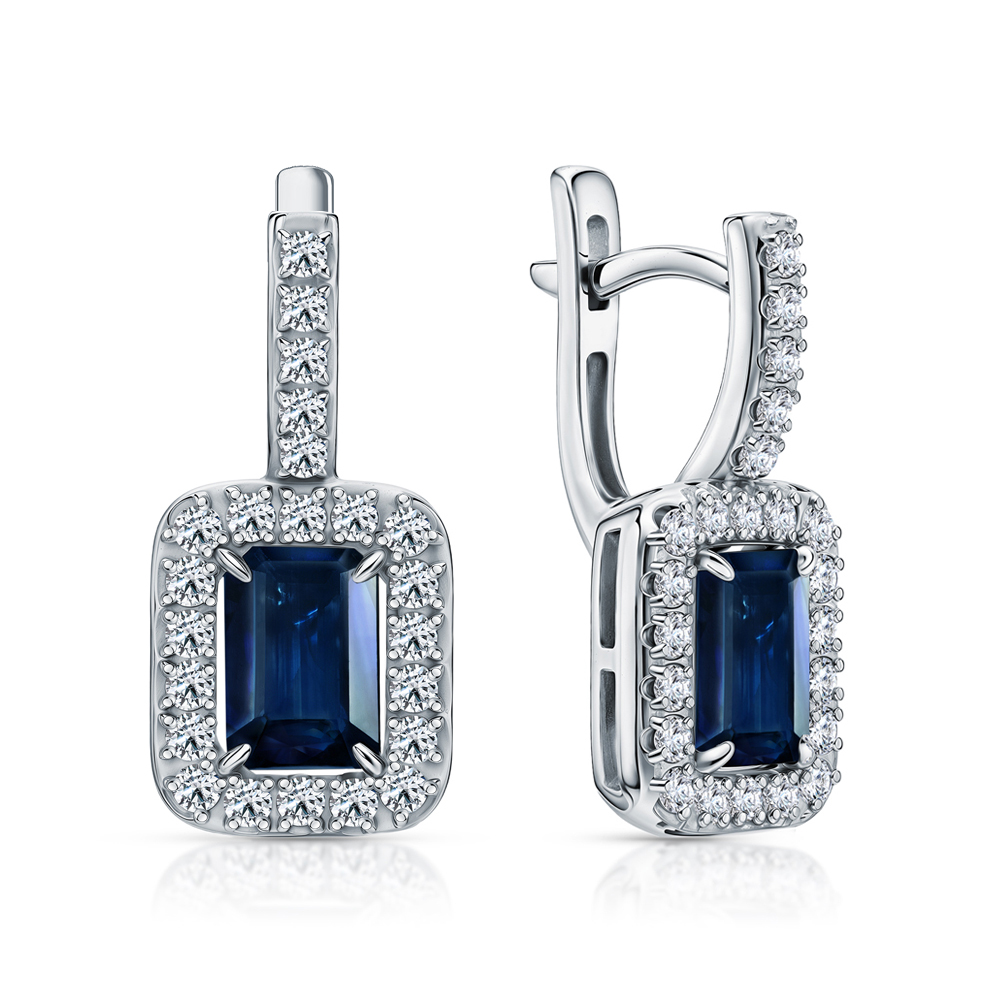 Золотые серьги с бриллиантами природными и сапфирами природными в Санкт-Петербурге