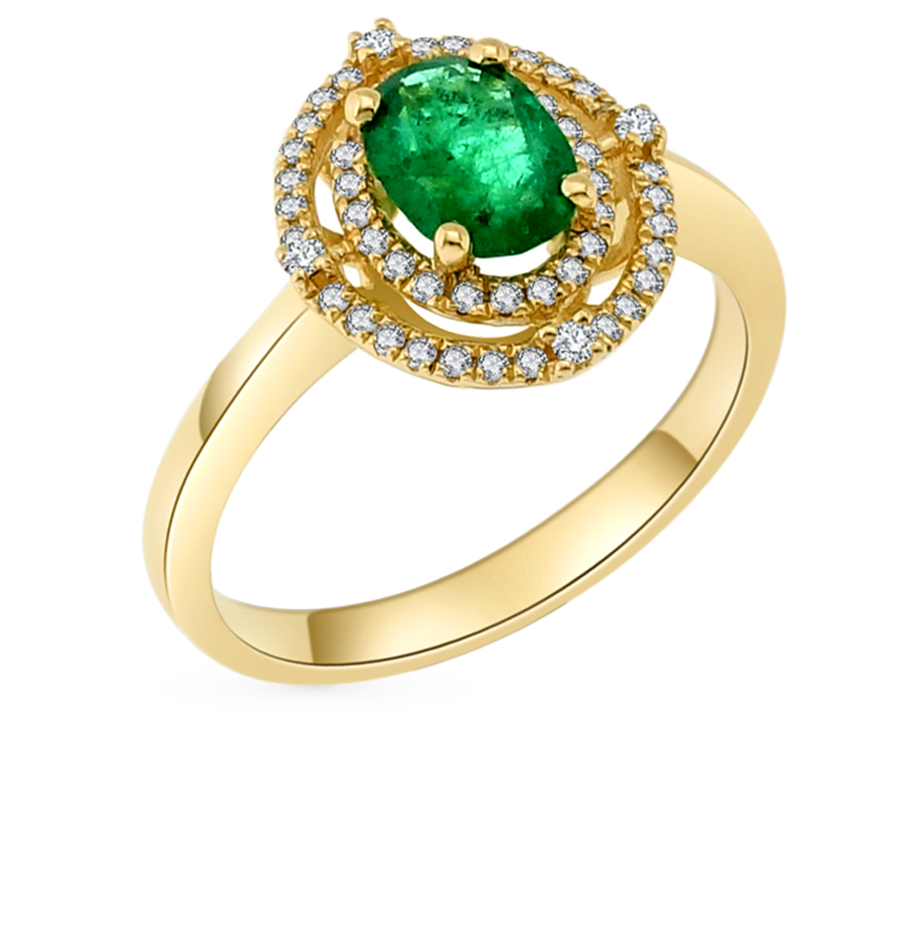 Золотое кольцо с изумрудом и бриллиантами в Екатеринбурге