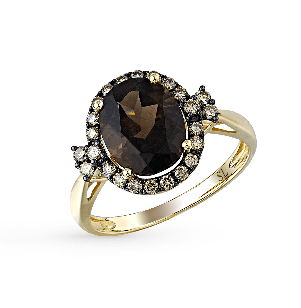 Фото «Золотое кольцо с коньячными бриллиантами и раухтопазами»