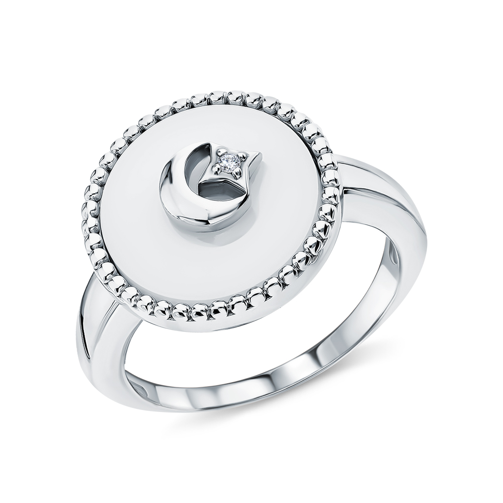 Серебряное кольцо с фианитами и керамикой в Санкт-Петербурге