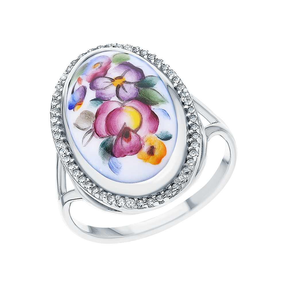 Серебряное кольцо с финифтью и кубическим цирконием в Санкт-Петербурге