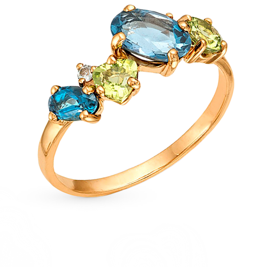 Золотое кольцо с топазами и хризолитом в Краснодаре