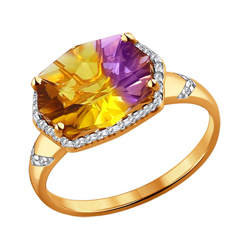 Золотое кольцо с аметринами и фианитами в Краснодаре