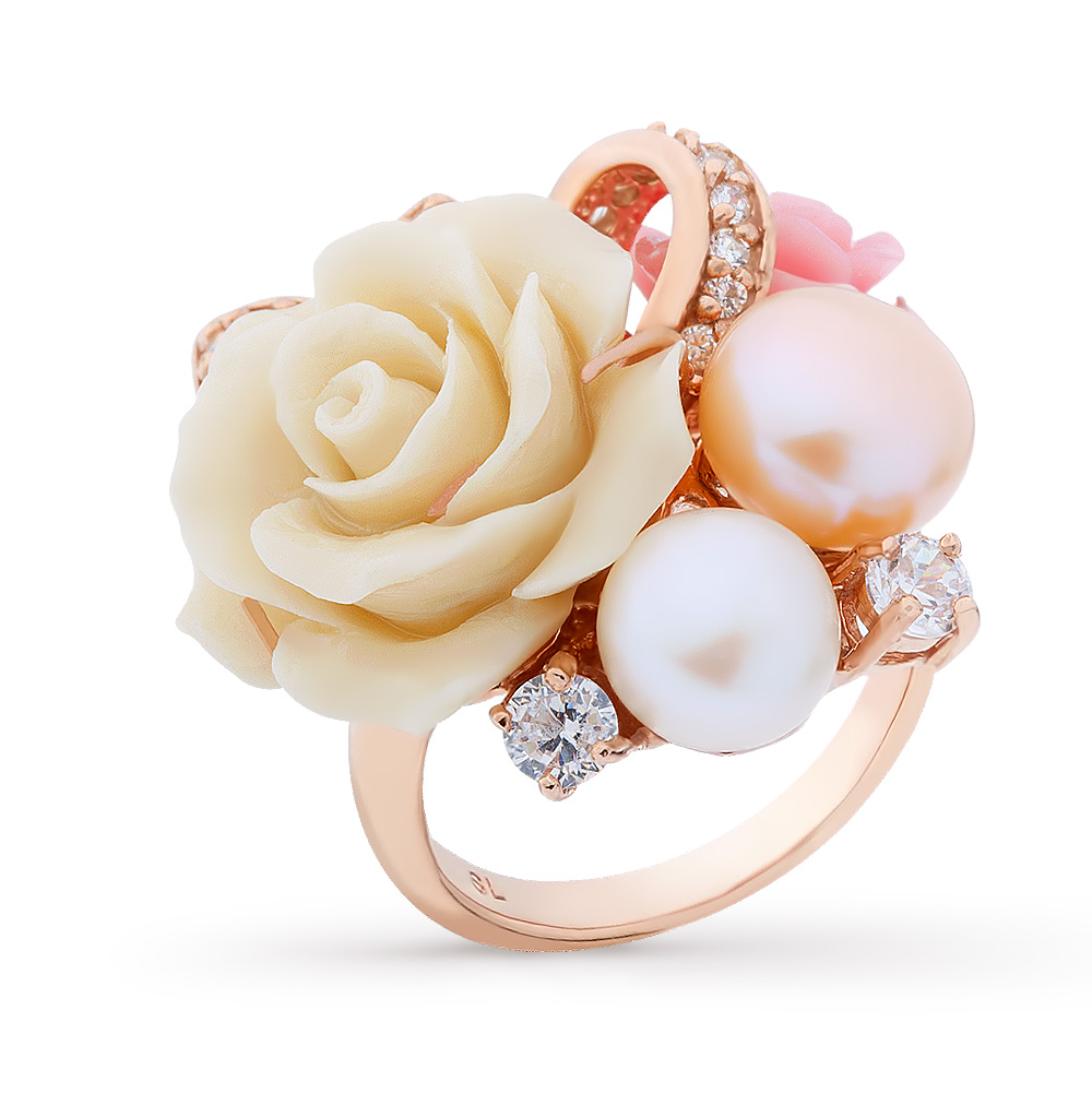 Фото «Серебряное кольцо с кораллом и жемчугом»