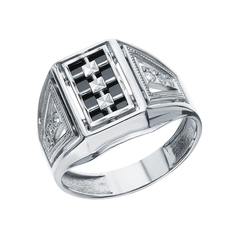 Серебряное кольцо с кубическим цирконием и ониксом в Екатеринбурге