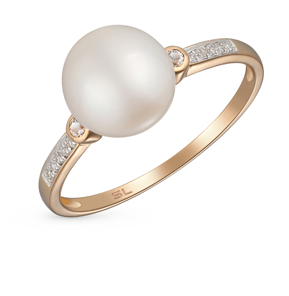 Фото «Золотое кольцо с жемчугом, топазами и бриллиантами»