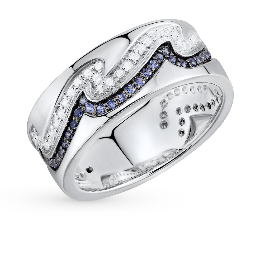 Фото «Серебряное кольцо с фианитами и сапфирами»