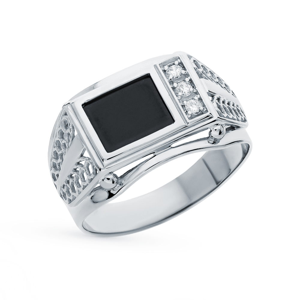 Серебряное кольцо с фианитами и ониксом в Самаре