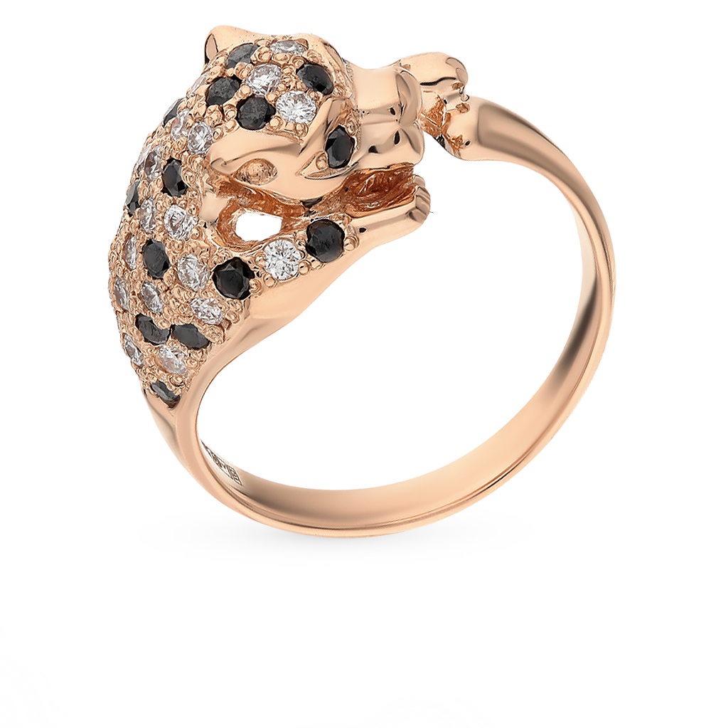 Фото «Золотое кольцо с черными  и белыми бриллиантами»