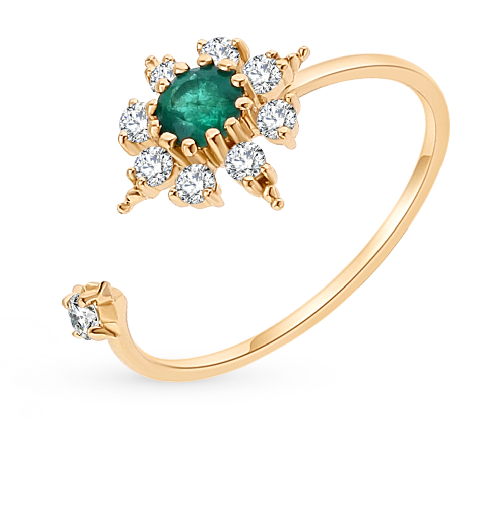 Золотое кольцо с изумрудом и бриллиантами в Ростовe-на-Дону