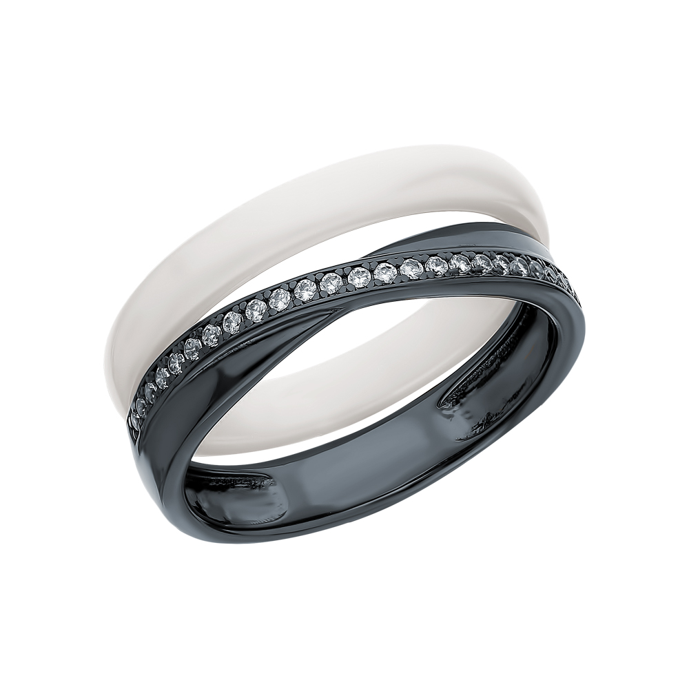 Серебряное кольцо с фианитами и керамикой в Краснодаре