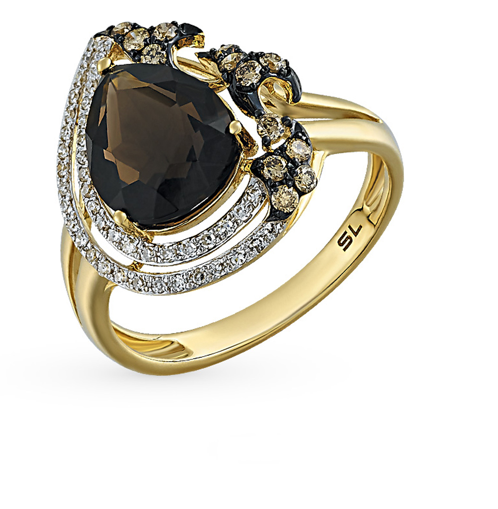 Фото «Золотое кольцо с коньячными бриллиантами, раухтопазами и бриллиантами»