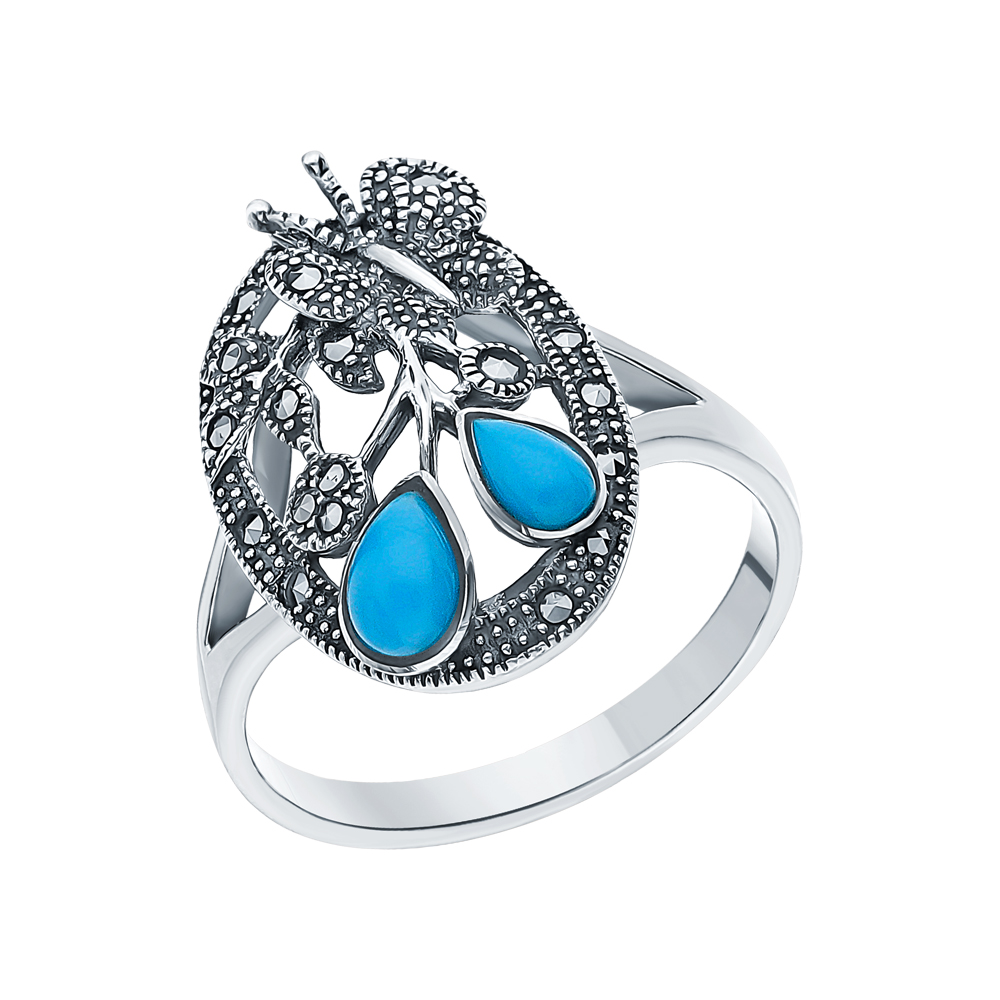 Серебряное кольцо с бирюзой и марказитами в Краснодаре