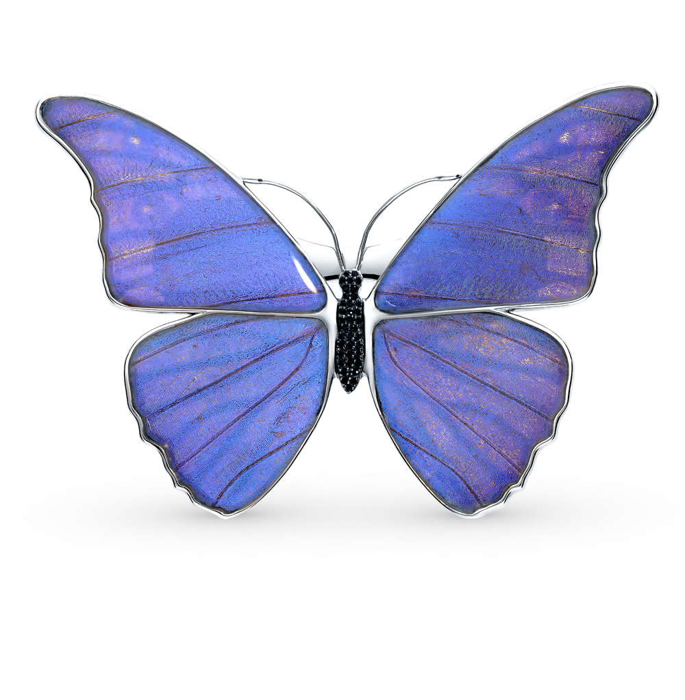 Серебряная брошь с фианитами, эмалью и крыльями бабочки, 9.5 см в Краснодаре