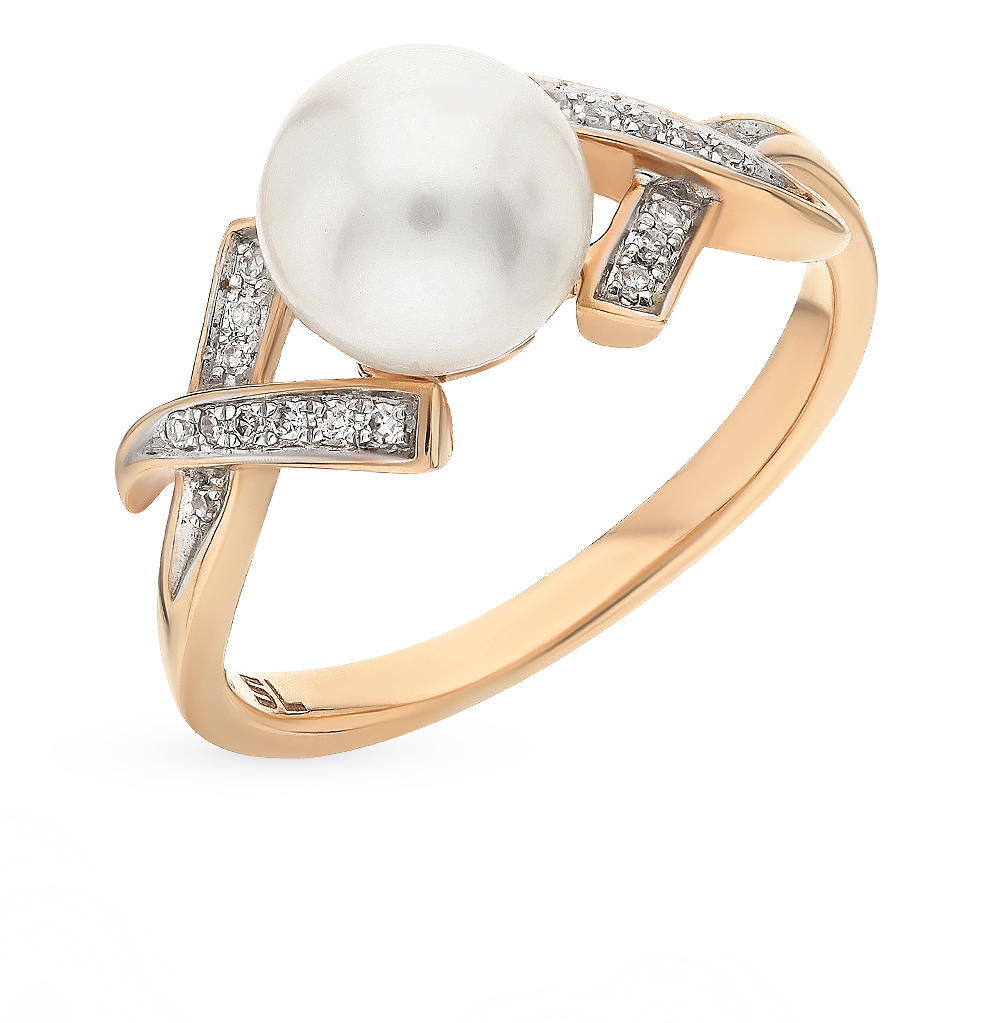 Золотое кольцо с жемчугом и бриллиантами в Самаре