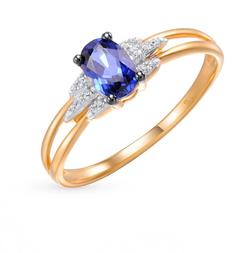 Золотое кольцо с сапфирами и бриллиантами в Краснодаре