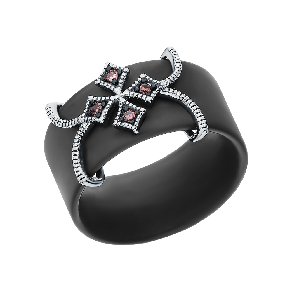 Серебряное кольцо с кубическим цирконием и керамикой в Ростовe-на-Дону