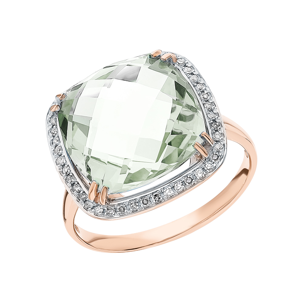 Фото «Золотое кольцо с празиолит и бриллиантами»