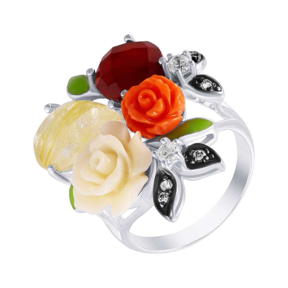 Серебряное кольцо с кубическим цирконием, агатом и кварцем в Краснодаре