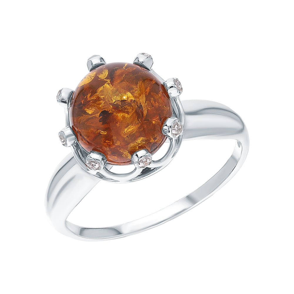 Фото «Серебряное кольцо с янтарем и кубическим цирконием»