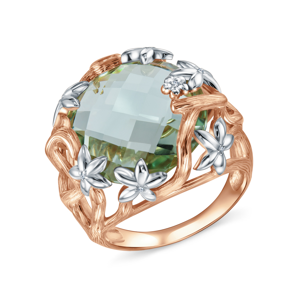 Золотое кольцо с празиолитом и бриллиантами в Краснодаре