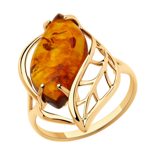 Фото «Золотое кольцо с янтарем SOKOLOV 715740»