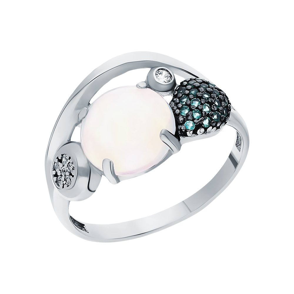 Фото «Серебряное кольцо с опалами, изумрудами и фианитами»