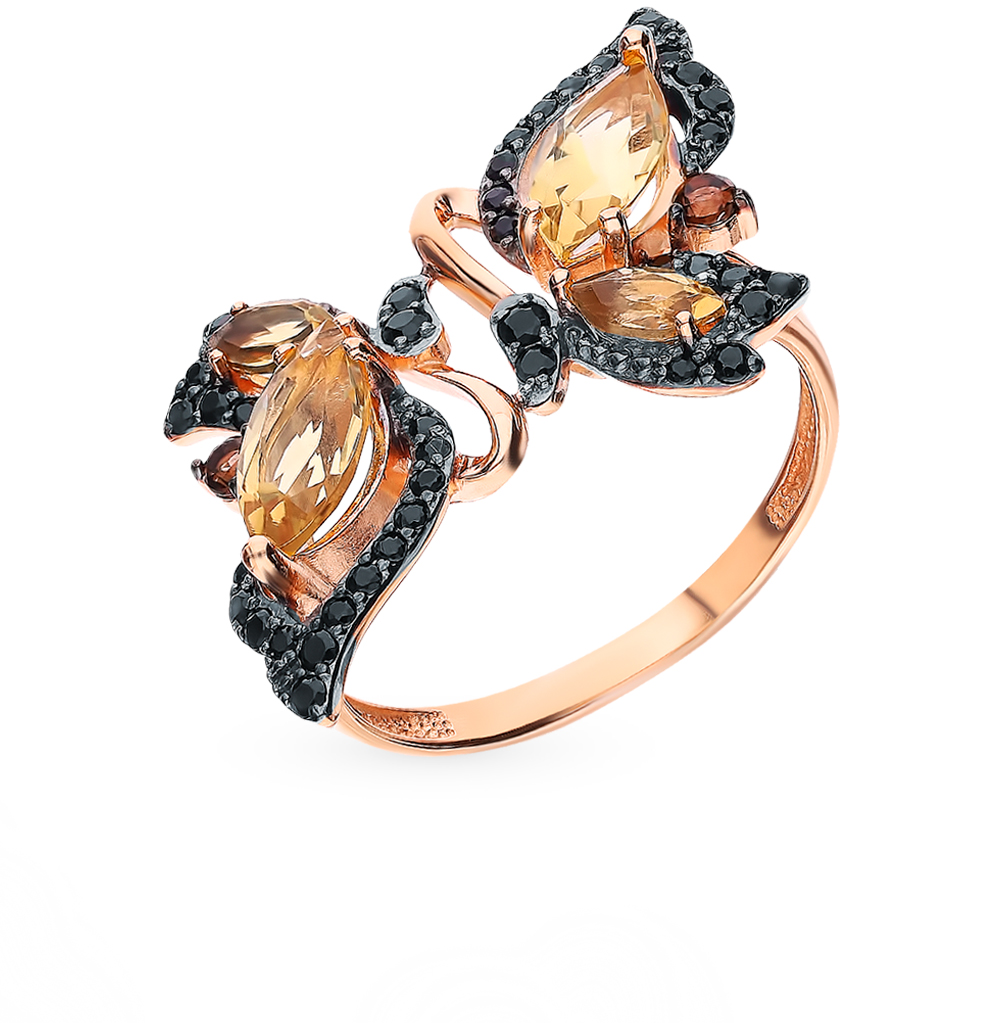 Золотое кольцо с цитринами, фианитами и раухтопазами в Самаре