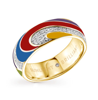 Серебряное кольцо с эмалью, фианитами и бриллиантами в Санкт-Петербурге