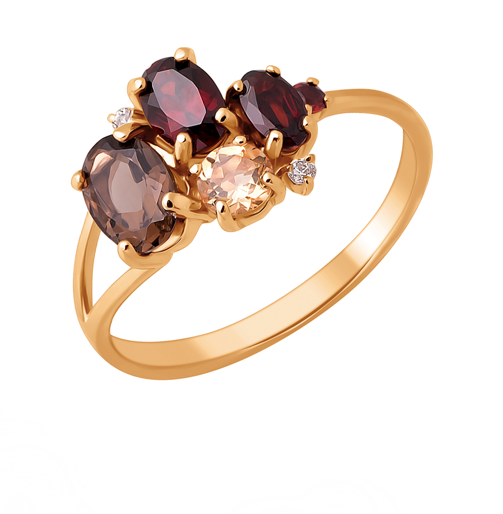 Фото «Золотое кольцо с цитринами, фианитами и раухтопазами»