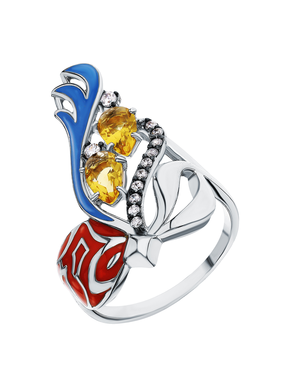 Серебряное кольцо с эмалью, цитринами и фианитами в Краснодаре